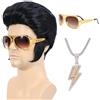 Bettecos Set di 4 parrucche stile anni 50 con occhiali da sole e collana per uomini, parrucche da cantante rocker per costumi, cosplay, feste di Halloween (per adulti)