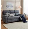 BellaHome Divano 3 posti bellahome annika con recliner manuale in tessuto blu, 198x93x101 cm