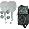 mophrati Set di 2 Racchette da Pickleball con Borsa,Verde,41.5x20.5 cm | palline resistenti, per attività ricreative all'aperto e al chiuso, divertenti racchette da pickleball, set da 4 palline,