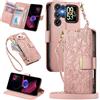 MOJIA Portafoglio Custodia per Oukitel C68 Plus, Flip Cover in Pelle con Tracolla a Tracolla, Scomparto a Cerniera e Funzioni Multifunzione. Pink
