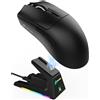 ATTACK SHARK Mouse da gaming ATTACK SHARK X1 con base di ricarica magnetica, sensore da gaming PixArt PAW3395PRO, 40000 DPI, connessione wireless/cablata BT/2.4G, mouse superleggero da 53g, interruttore microfonico da 100 milioni di click per PC/PS/Mac …