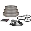 Wintem Set Padelle Antiaderenti Grigie12 Pezzi - Batteria Padelle Induzione Effetto Pietra con Manici Removibili | Utensili da Cucina con Coperchi in Vetro