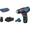 Bosch Professional 12V System Trapano-avvitatore con Percussione a Batteria GSB 12V-15, Include 2 Batterie da 2.0 Ah, Caricabatteria GAL 12V-40, custodia a fondina, in L-BOXX