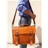 Fatto a mano Handmade Grande Borsa Tracolla Vintage In Pelle Marrone Per Laptop 22"