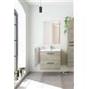 Dmora - Mobile sottolavabo Fontana, Mobiletto per bagno a 2 cassetti, Armadietto sospeso con specchio, lavabo non incluso, 60x45h57 cm, Rovere