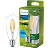 PHILIPS Classic ultra-efficient LED bulb with energy efficiency class A, E27 base, replaces 60W, clear, warm white light, edison shape