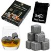 Welsberg Set di pietre per whisky in steatite naturale - "On the rocks", cubetti raffreddanti con pratico sacchetto in stoffa 9er Set Whisky Steine