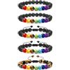 LABOTA 5 Pezzi Braccialetto Lava Beads, 7 Chakra Pietra Guarigione Yoga Meditazione Bracciale Elastico con Oli Essenziali per Le Uomo e Donna