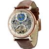 TIME100 Orologio Uomo Meccanico Automatico Scheletrato, Movimento Automatico, Cinturino in Vera Pelle, Orologio da Uomo con Cassa in Acciaio Inossidabile, 30M Resistente all'Acqua(MarroneOro)