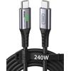INIU 240W Cavo di Ricarica USB C a USB C, Cavo di Ricarica PD Tipo C 2m, Super Ricarica Veloce per Telefono 16, MacBook, iPad Pro, Samsung S23/S22 Ultra, Steam Deck, HP EliteBook ecc.