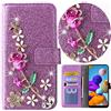 Xifanzistore 3D Bling Flip Custodia Portafoglio per Galaxy A21S Glitter Premium Pelle PU Porpora Case Caso Guscio Brillantini Brillante Wallet Shell 3D Rose Caso Cover per Galaxy A21S