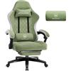 GTPLAYER Sedia da gaming GTPLAYER, rivestita in tessuto, con imbottitura a molle, sedia girevole ergonomica, sedia da gaming con poggiapiedi, capacità di carico fino a 150 kg, colore verde