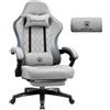 GTPLAYER Sedia da gaming GTPLAYER, rivestita in tessuto, con imbottitura a molle indipendenti, sedia girevole ergonomica, sedia da gaming con poggiapiedi, capacità di carico fino a 150 kg, colore grigio