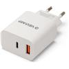Velamp Caricatore AC/DC 220V da 20W con uscita USB-A e USB-C. Bianco