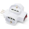 Velamp Adattatore 3 prese 10/16A bipasso con Schuko e 1 spina 10A. Con protezione da sovraccarico