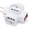 Velamp Adattatore 3 prese 10/16A bipasso con Schuko e 1 spina 16A. Con protezione da sovraccarico. 3500W max