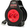 Velamp Avvolgicavo domestico 7m H05VV-F3G1.0MM2, 2 prese 10/16A bipasso con Schuko e 2 prese USB-A+C.