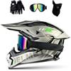 DriveNova Casco Integrale Motocross, Casco da Cross Omologato con Occhiali Guanti e Mascherine per Adulti E Bambini, Casco da downhill integrale MTB Include 3 Misure
