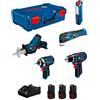 Bosch Professional KIT 5 OUTILS Bosch Professional : GSR 12V15 + GOP 12V28 + GDR 12V105 + GSA 12V14 + GLI 12V300 + 3x2,0Ah + Chargeur,XLBoxx-061599
