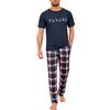 Marvmys Pigiami Uomo Cotone Due Pezzi Scollo a V Maniche Corte e Pantaloni Pigiama Lunghi Colori Contrastanti Completino per Casa Leggero Morbido