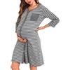 Marvmys Camicia da Notte Donna Premaman Manica 3/4 a Righe con Bottoni | Camicia da notte per ospedale, allattamento, estiva, con bottoni a righe, camicia da notte maternità ospedale