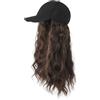 JIAHG Parrucca cappello con capelli lunghi ricci, parrucca da donna, cappello da baseball con capelli attaccati, cappelli ondulati, cappelli con capelli da donna (cappello nero (capelli castani)