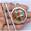 Naturale Ammolite Gemma 925 Ciondolo Argento Sterling Con Catena Certificato 32
