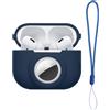 kwmobile Custodia protettiva 2 in 1 kwmobile per Apple AirPods Pro 2 - Custodia in silicone per auricolari compatibile con AirTag - Custodia antiurto con moschettone - Blu scuro