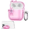 kwmobile Custodia trasparente per cuffie kwmobile compatibile con Apple Airpods 4 - Custodia in TPU per cuffie con funzione di supporto e chiusura di sicurezza - Rosa