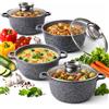 Masterpan Set di pentole da 8 pezzi | con rivestimento marmorizzato | pentole da 1,5/2,5/4,5/6,8 litri | maniglie in silicone | con coperchi | rivestimento antiaderente | compatibile con piani cottura a induzione | ideale come regalo | adatto a tutti i …