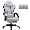 GTPLAYER Sedia da gaming GTPLAYER, rivestita in tessuto, con imbottitura a molle, sedia girevole ergonomica, sedia da gaming con poggiapiedi, capacità di carico fino a 150 kg, colore grigio chiaro