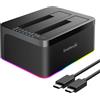 inateck Docking station Inateck RGB USB 3.0 con porta USB-C, per clonazione offline, compatibile con HDD e SSD SATA da 2,5/3,5 pollici, stazione di docking a doppio alloggiamento da 2 x 20TB, supporta UASP, modello SA02003C