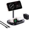 Baseus EnerFill Caricatore Wireless 3 in 1 con Raffreddamento, Stazione di Ricarica Wireless da 22,5 W, per Apple Watch e iPhone 16 15 14 13 12 Pro Max Plus, AirPods, con Caricatore da 45 W
