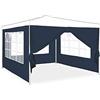 Relaxdays Tende per Gazebo Laterali, Set da 4, Telo Impermeabile in PVC, Pareti 3x2 m, 3 con Finestre, Parasole, Blu