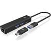 Icybox Hub Usb Icybox IB-HUB1439-LAN 4-in-1 tipo-A/C 3porte Nero [NUICYUS4P000024]