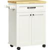 HOMCOM Carrello da cucina a rotelle multi-ripiani 1 cassetto 1 armadio 1 portasciugamani bianco e piano in legno