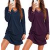 Marvmys Camicia da Notte Donna Scollo a V Maniche Lunghe Casual Loungewear 2 Pezzi