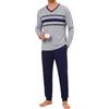 Marvmys Pigiama Uomo Lungo Due Pezzi Scollo a V con Strisce | Set due pezzi con scollo a V e righe. Pantaloni con tasche, disponibili con fondo dritto o polsini elastici alla caviglia.