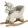 Unicorno Dondolo Cavalcabile Peluche Cavallo con Suoni Cintura Sicurezza Beige