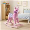 Cavallo a Dondolo Unicorno Rosa in Peluche con Suoni Realistici Base in legno 3+