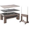 Tavolo da Biliardo 214cm 3 in 1 con Piano Ping Pong Pranzo e 2 Panche