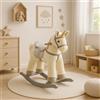 Cavallo a Dondolo Unicorno Beige in Peluche Suoni Realistici Base in legno 3+
