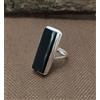 Anello In Argento Sterling 925 Artigianale Con Onice Nero C-52 Rettangolare
