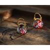 Orecchini a Monachella Dorato Perla Vetro 16mm Murano Stile Floreale Rosso ET3