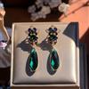 Orecchini Clip On Candelabro Email Blu Goccia Vetro Verde Dorato Perla QD4