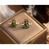 Orecchini Clip On Dorato Piccolo Insetto Ape Perla Giada Verde QD4