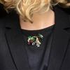 Spilla Dorato Fiore Foglio Smalto Verde Uccello Arte Nuovo Stile XZ24