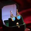 Boucles d'Orecchie Dormeuse Doré Vieilli Foglia Cabochon Pietra Di Luna Syn SB65