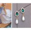 Orecchini Clip On Non Forato Pinza Pendente Goccia Verde Perla Bianco YW8