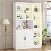 NNJN Armadio bianco vetrina, libreria con ante, scaffalatura per libri, grande credenza da cucina, armadietto di lusso con luce LED (120 x 40 x 200 cm + MDF)